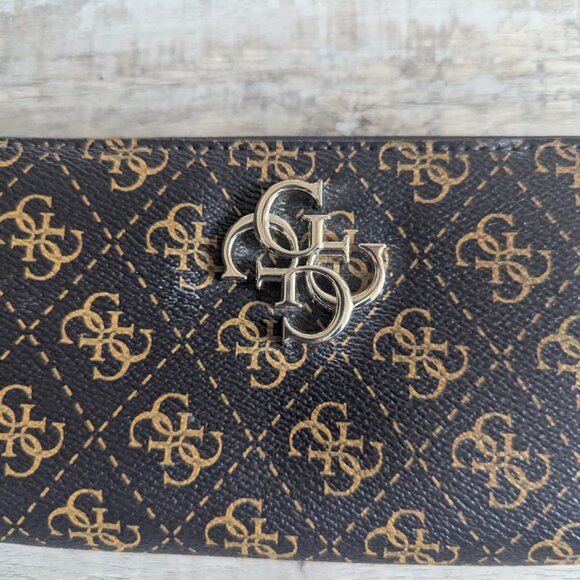 Guess Logo Zip-Around Wallet | Brown & Gold | Like New - Picture 2 of 5